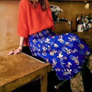 Sezane Maria skirt ALTERED electric blue flowers